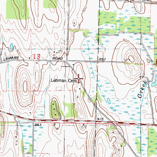 Topographic Map of Lehman Cemetery, WI