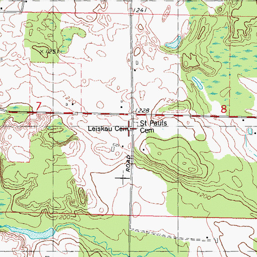 Topographic Map of Leiskau Cemetery, WI