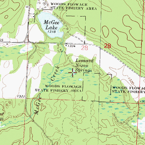 Topographic Map of Leonard Nixon Springs, WI