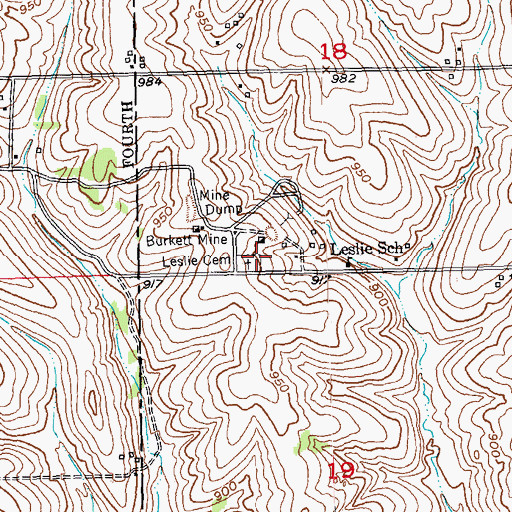 Topographic Map of Leslie Cemetery, WI