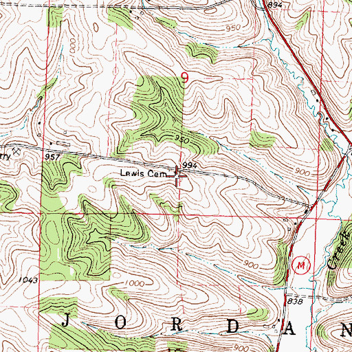 Topographic Map of Lewis Cemetery, WI