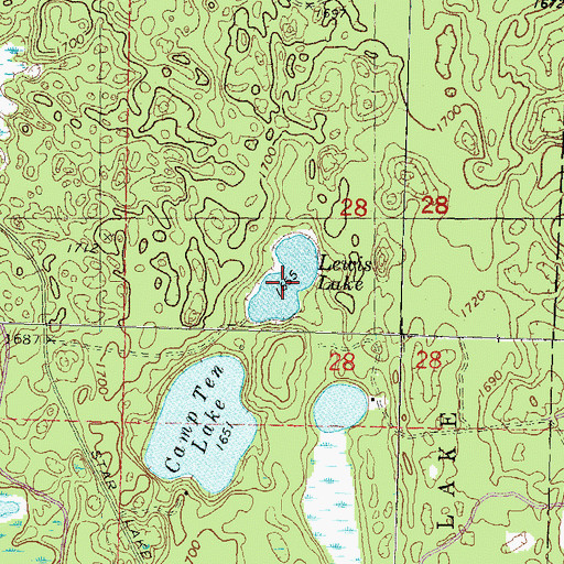 Topographic Map of Lewis Lake, WI