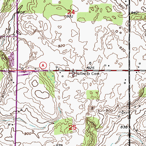 Topographic Map of Liberty Cemetery, WI