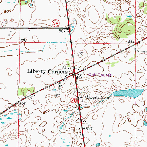 Topographic Map of Liberty Corners, WI