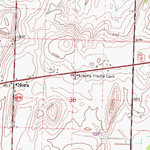 Topographic Map of Liberty Prairie Cemetery, WI