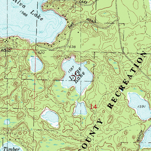 Topographic Map of Liege Lake, WI