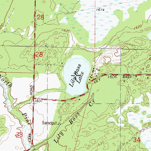 Topographic Map of Lily Bass Lake, WI