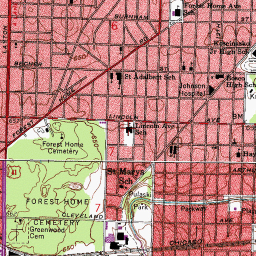 Topographic Map of Lincoln Avenue Elementary School, WI