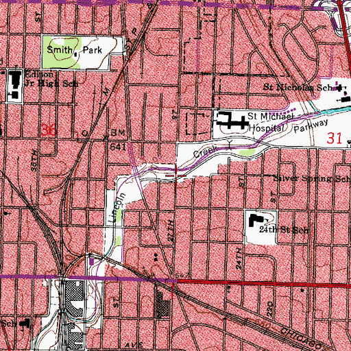 Topographic Map of Lincoln Creek Parkway, WI