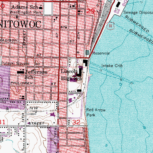 Topographic Map of Lincoln High School, WI