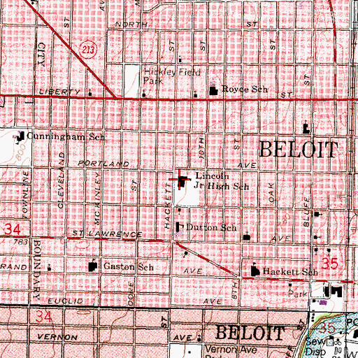 Topographic Map of Lincoln Junior High School, WI