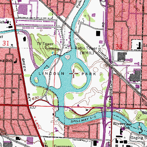 Topographic Map of Lincoln Park, WI