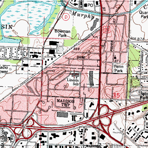 Topographic Map of Lincoln Elementary School, WI