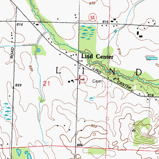 Topographic Map of Lind Center, WI