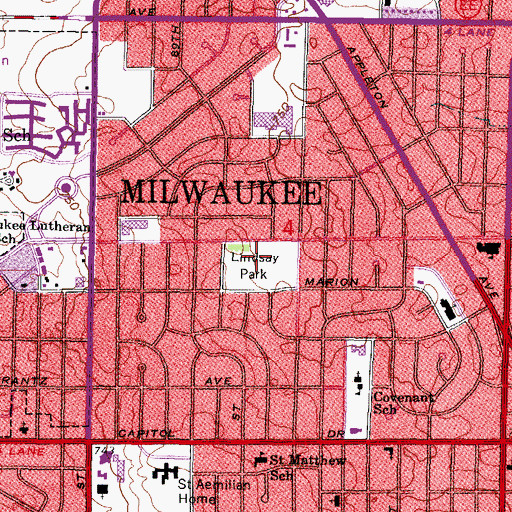 Topographic Map of Lindsay Park, WI