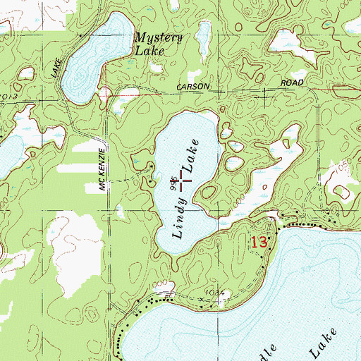 Topographic Map of Lindy Lake, WI