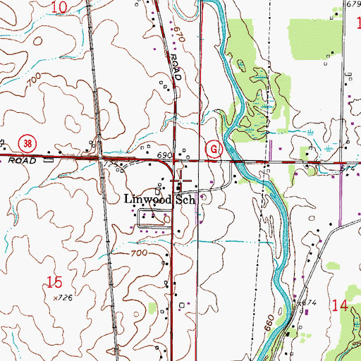 Topographic Map of Linwood School, WI