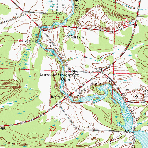 Topographic Map of Linwood Union Cemetery, WI