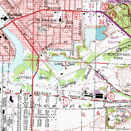 Topographic Map of Lions Park, WI