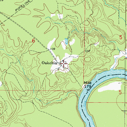 Topographic Map of Oakchia, AL