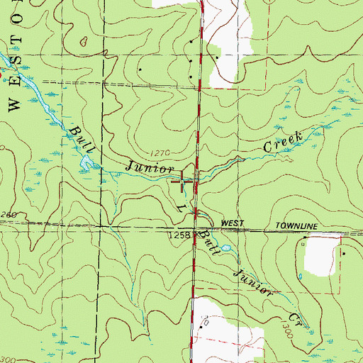 Topographic Map of Little Bull Junior Creek, WI