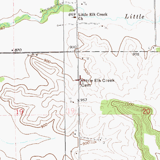 Topographic Map of Little Elk Creek Cemetery, WI
