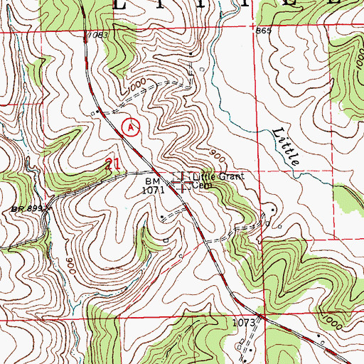 Topographic Map of Little Grant Cemetery, WI