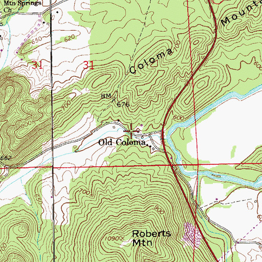 Topographic Map of Old Coloma, AL