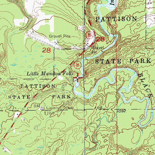 Topographic Map of Little Manitou Falls, WI