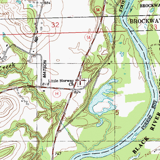 Topographic Map of Little Norway Church, WI