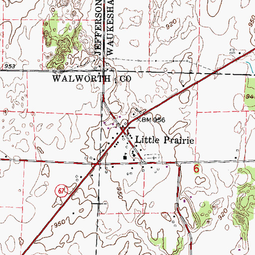 Topographic Map of Little Prairie, WI