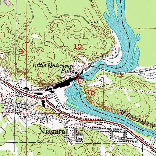 Topographic Map of Little Quinnesec Falls, WI