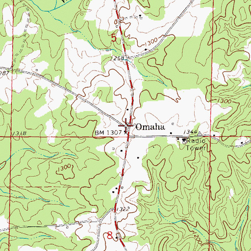 Topographic Map of Omaha, AL