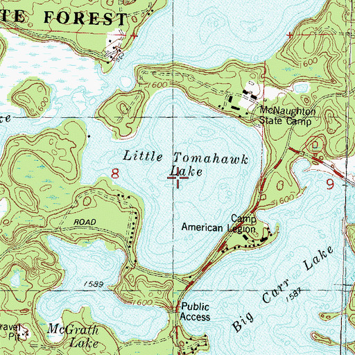 Topographic Map of Little Tomahawk Lake, WI