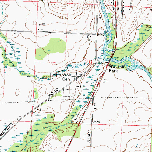 Topographic Map of Little Wolf Cemetery, WI