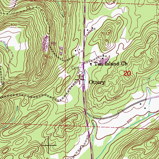 Topographic Map of Ottery, AL