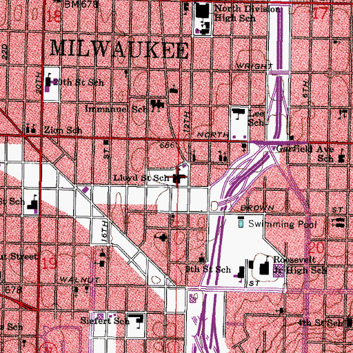 Topographic Map of Lloyd Street Elementary School, WI