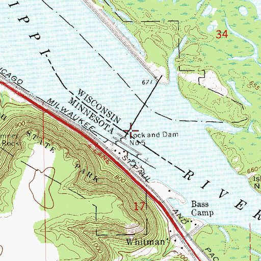 Topographic Map of Lock and Dam Number 5, WI