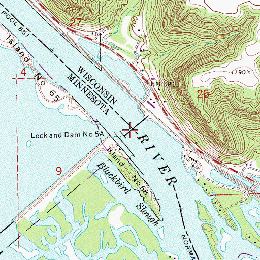 Topographic Map of Lock and Dam Number Five A, WI