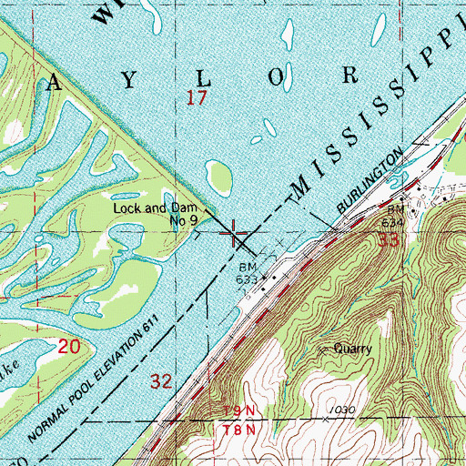 Topographic Map of Lock and Dam 9, IA