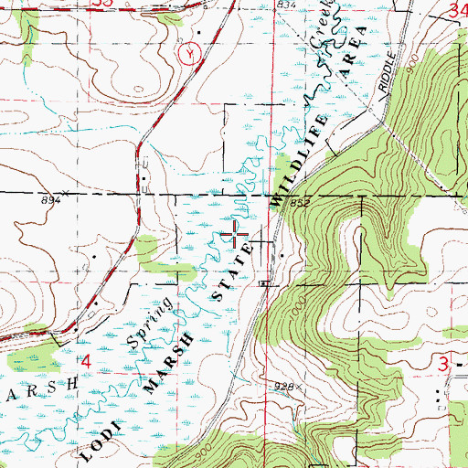Topographic Map of Lodi Marsh State Wildlife Area, WI