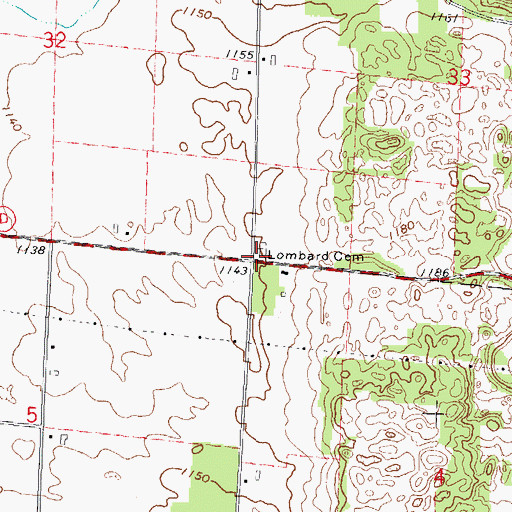 Topographic Map of Lombard Cemetery, WI