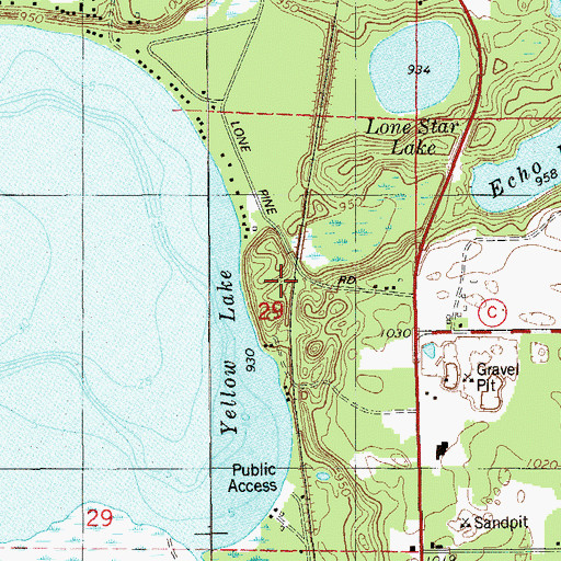 Topographic Map of Lone Pine School, WI