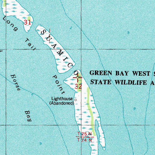 Topographic Map of Green Bay West Shores State Wildlife Area, WI
