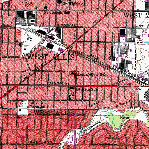 Topographic Map of Longfellow Elementary School, WI