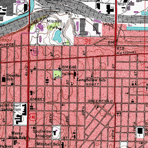 Topographic Map of Longfellow Elementary School, WI