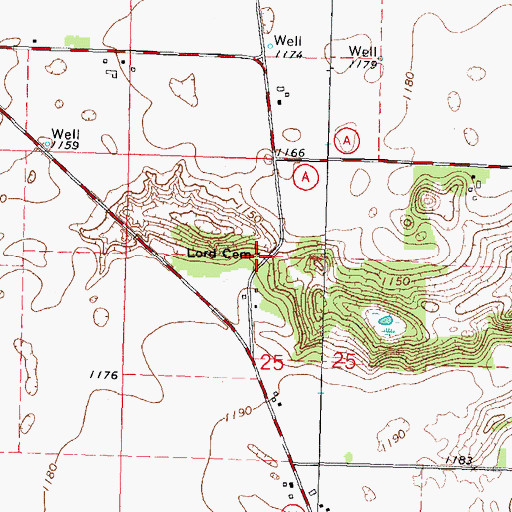 Topographic Map of Lord Cemetery, WI