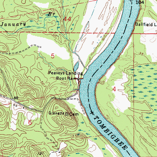 Topographic Map of Peaveys Landing Boat Ramp, AL