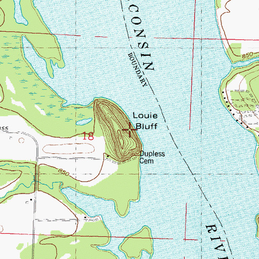 Topographic Map of Louis Bluff, WI