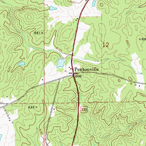 Topographic Map of Pentonville, AL